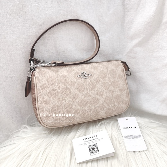 NWT Coach Nolita 19 In Blocked Signature Canvas Wristlet Silver Sand Taupe CY236 - Picture 4 of 11